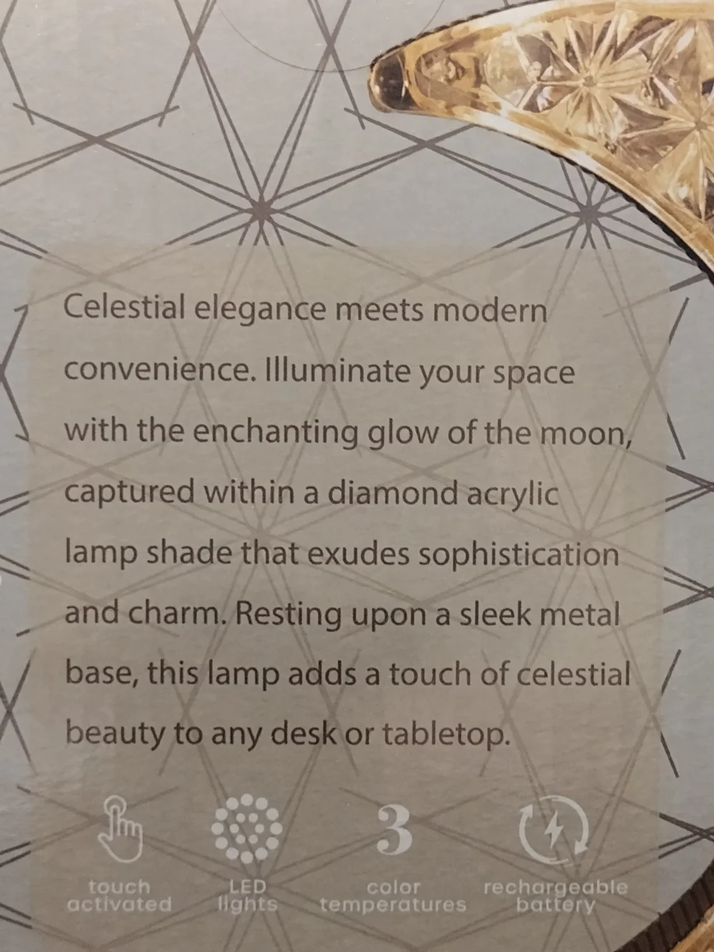 Crystal Cut Acrylic Crescent Moon Desk Lamp - Gold Tone Base